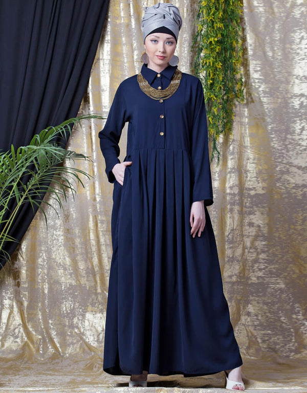 Trendy shirt collar executive Abaya  Navy